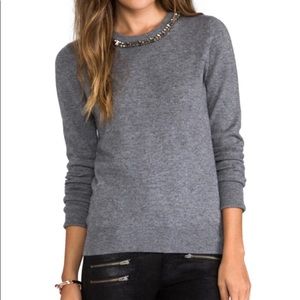 Shane Pullover w/ Embellished Neck in Heather Grey